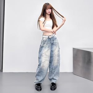 GREY BLUE CAMOUFLAGE BALLOON DENIM PANTS/ 1色