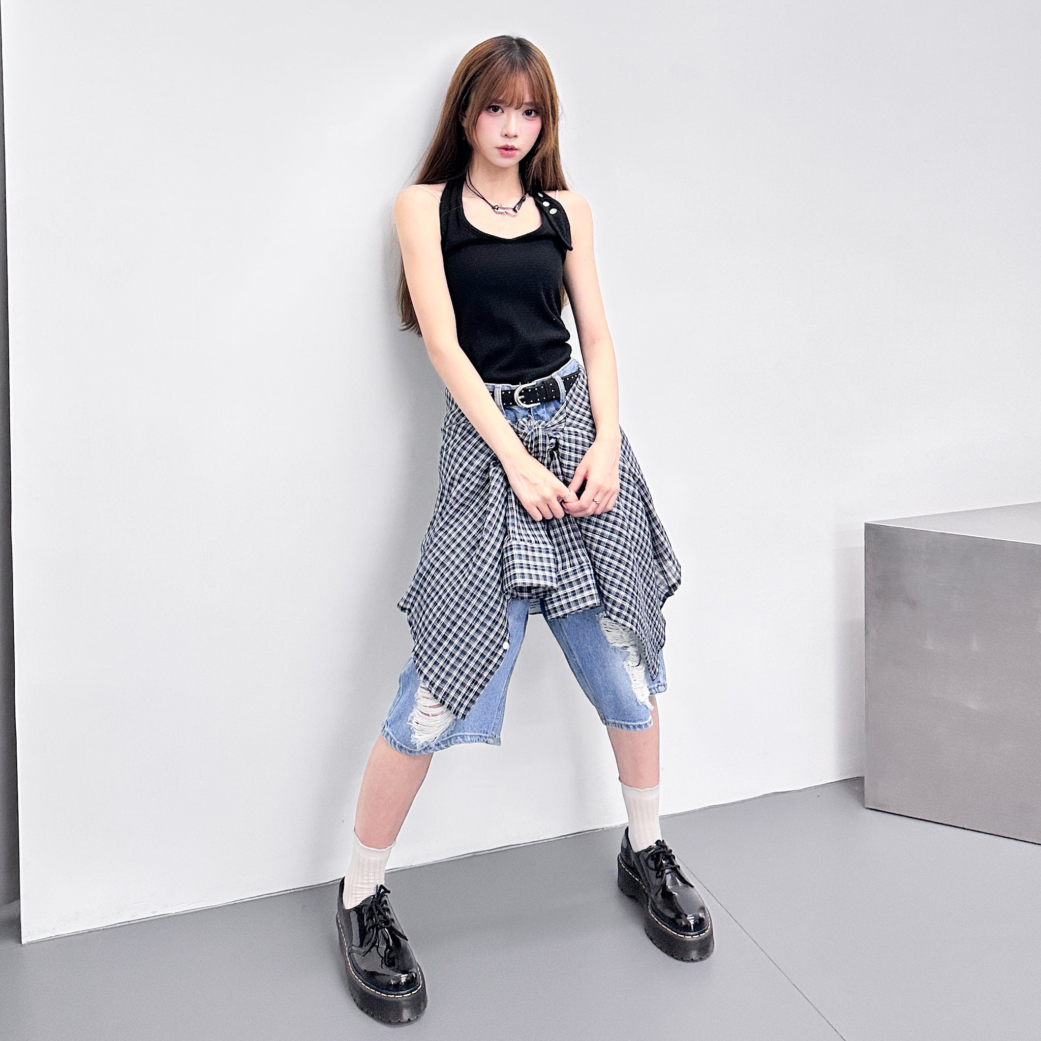 DAMAGE BERMUDA DENIM PANTS/ 1色