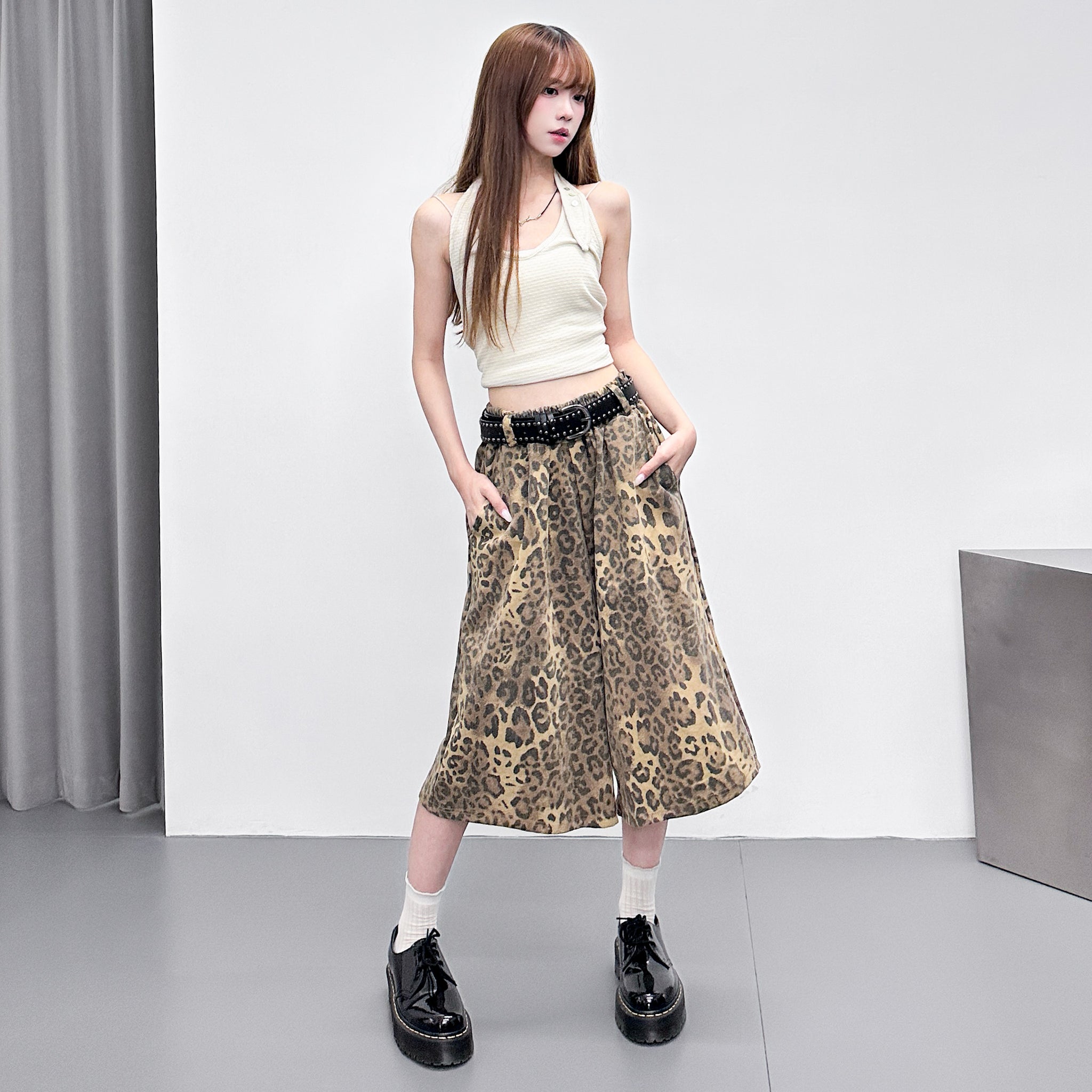 STUDDED WESTERN LEATHER BELT/ 2色