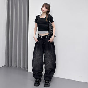 [UNISEX彎刀褲] BLACK WASHED SCIMITAR DENIM PANTS/ 1色