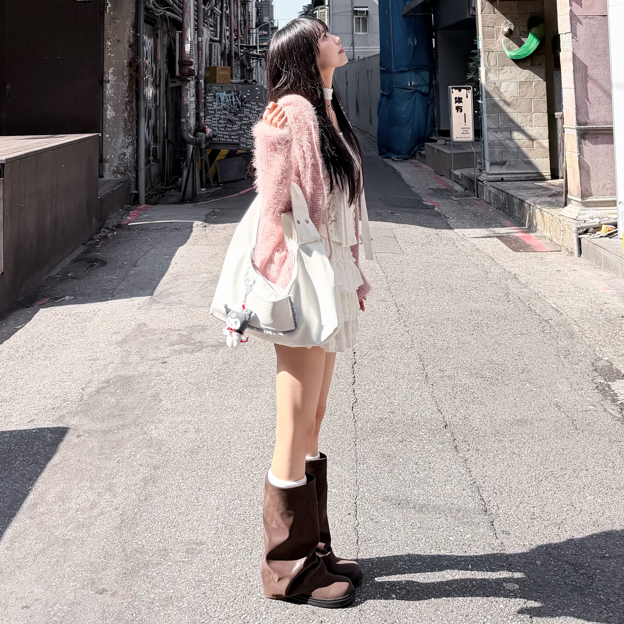 [啡色麂皮秋冬必備] FOLDING SUEDE MIDDLE BOOTS/ 1色