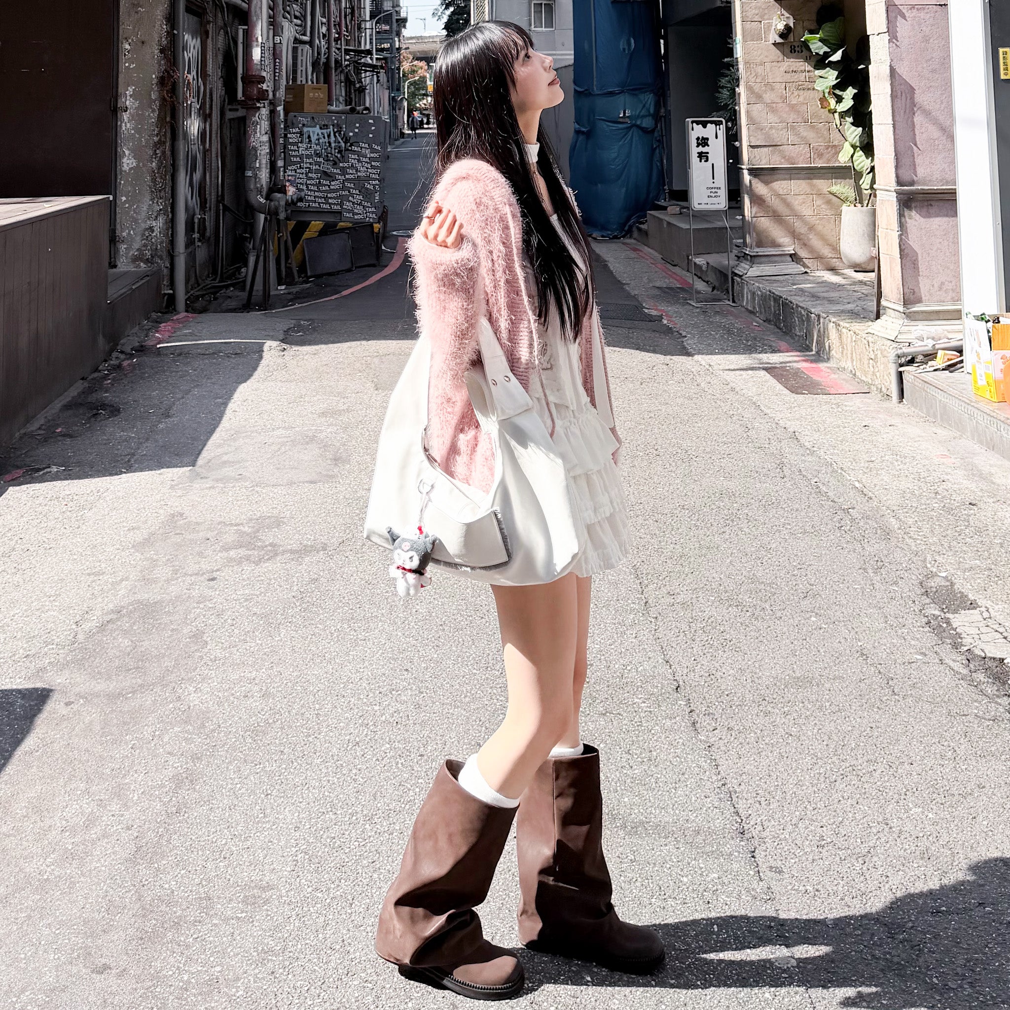 [啡色麂皮秋冬必備] FOLDING SUEDE MIDDLE BOOTS/ 1色