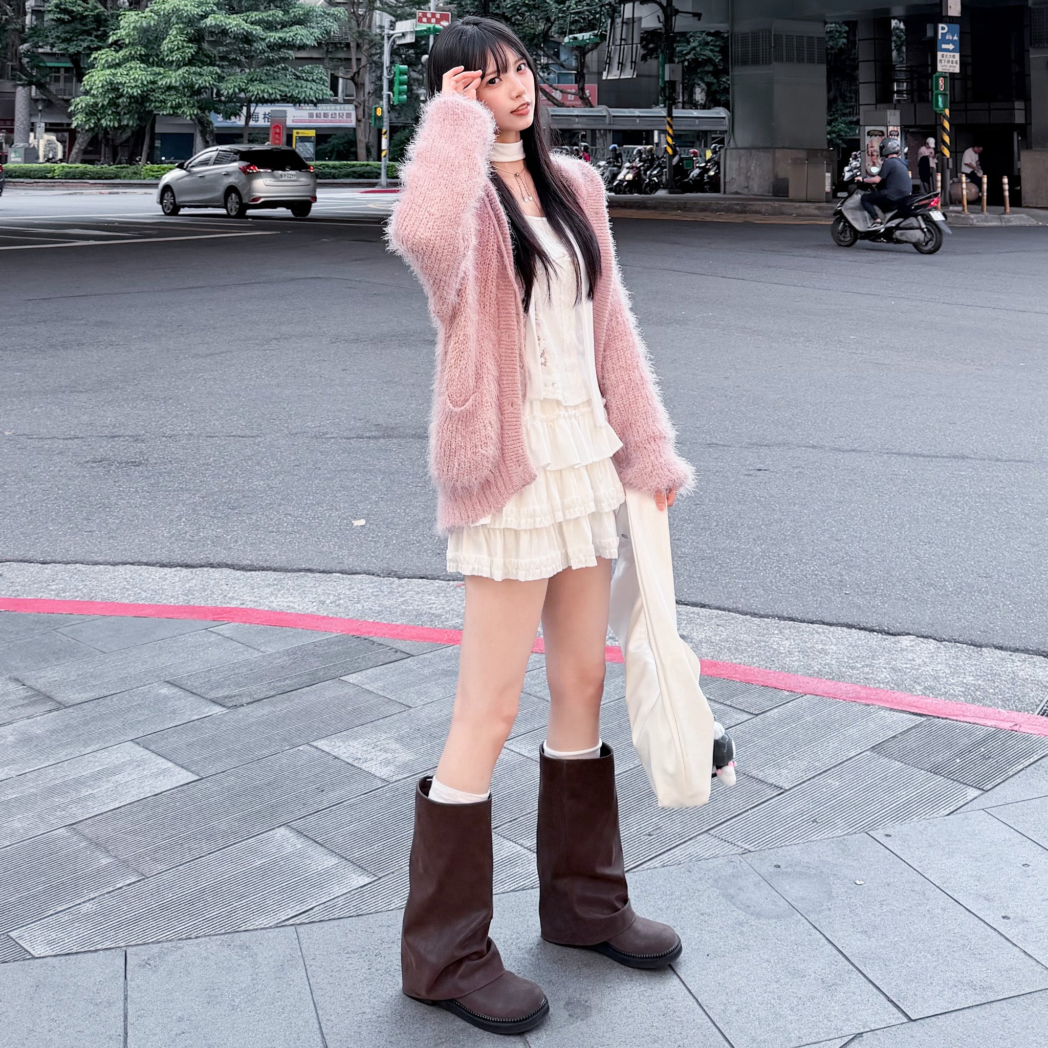 [啡色麂皮秋冬必備] FOLDING SUEDE MIDDLE BOOTS/ 1色