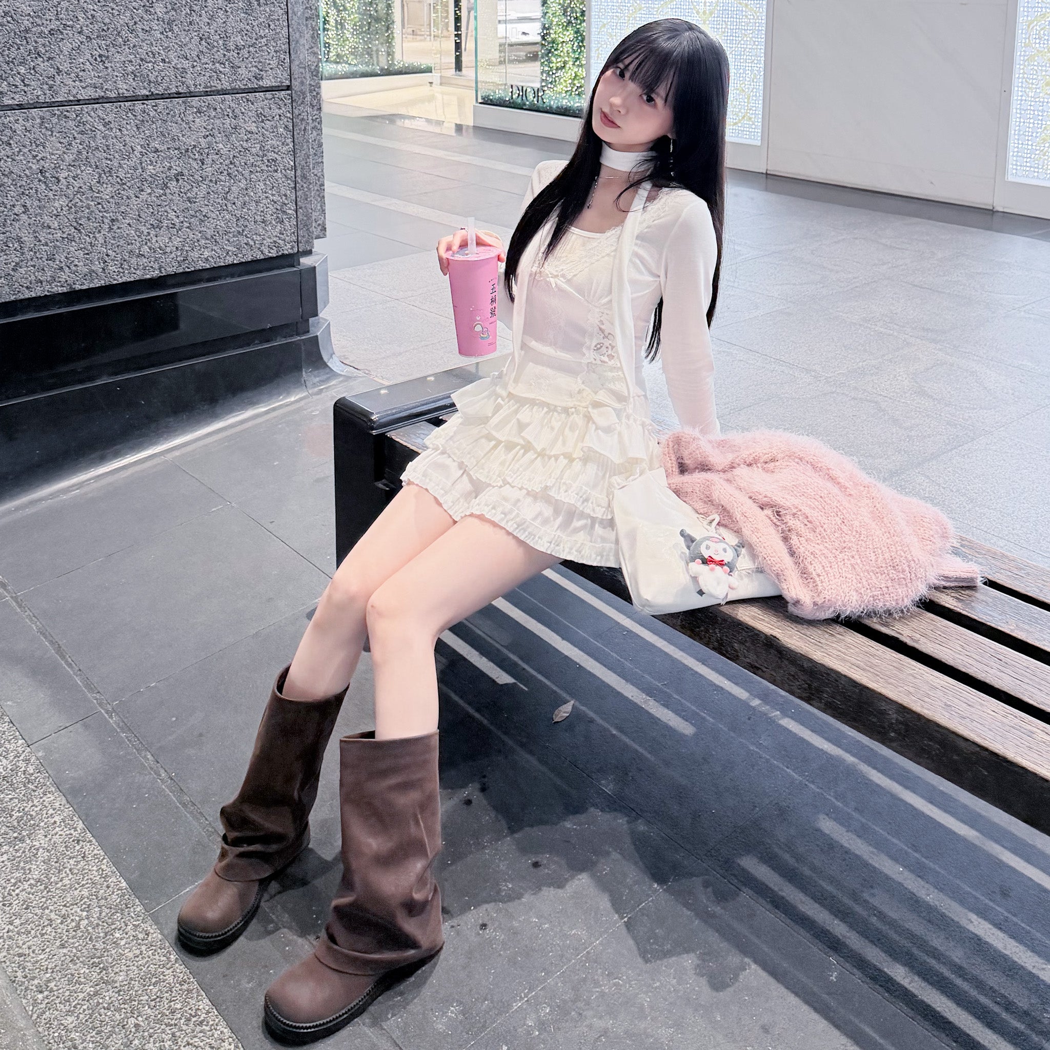 [啡色麂皮秋冬必備] FOLDING SUEDE MIDDLE BOOTS/ 1色