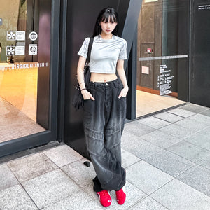 [UNISEX彎刀褲] BLACK WASHED SCIMITAR DENIM PANTS/ 1色