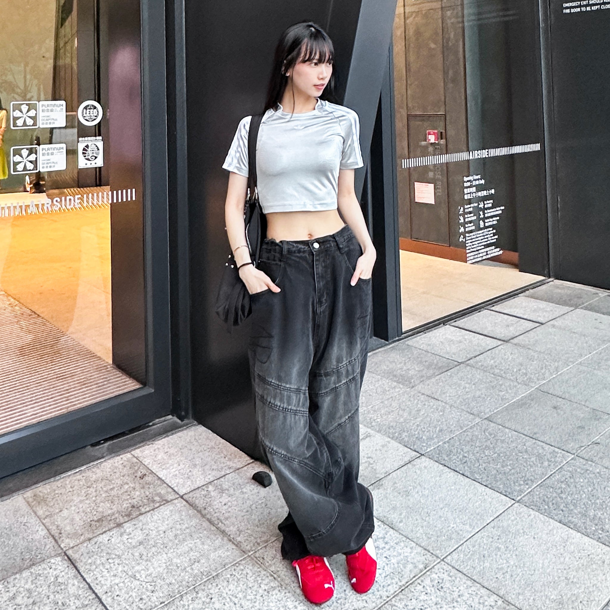 [UNISEX彎刀褲] BLACK WASHED SCIMITAR DENIM PANTS/ 1色
