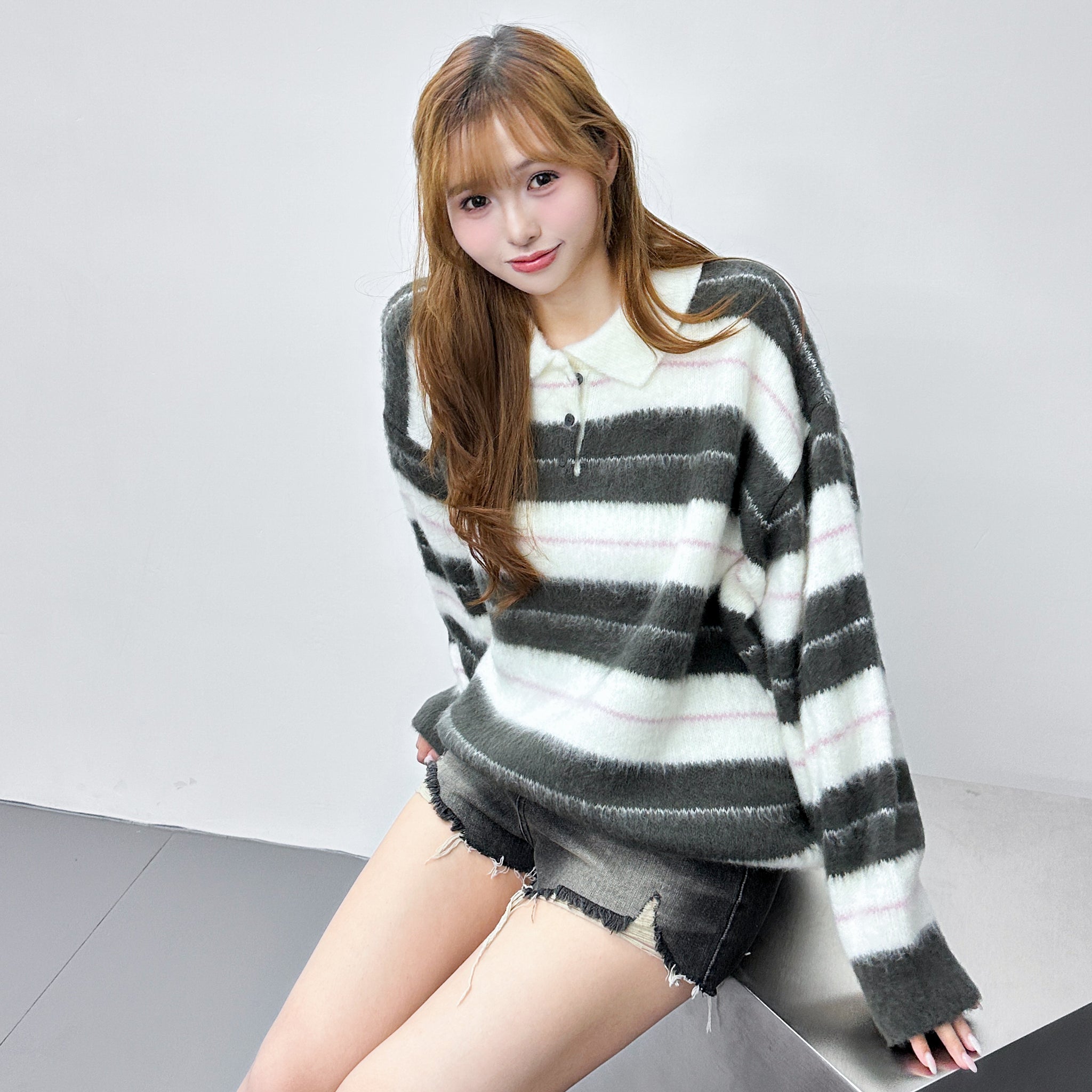 MOHAIR STRIPE KNITWEAR/ 3色