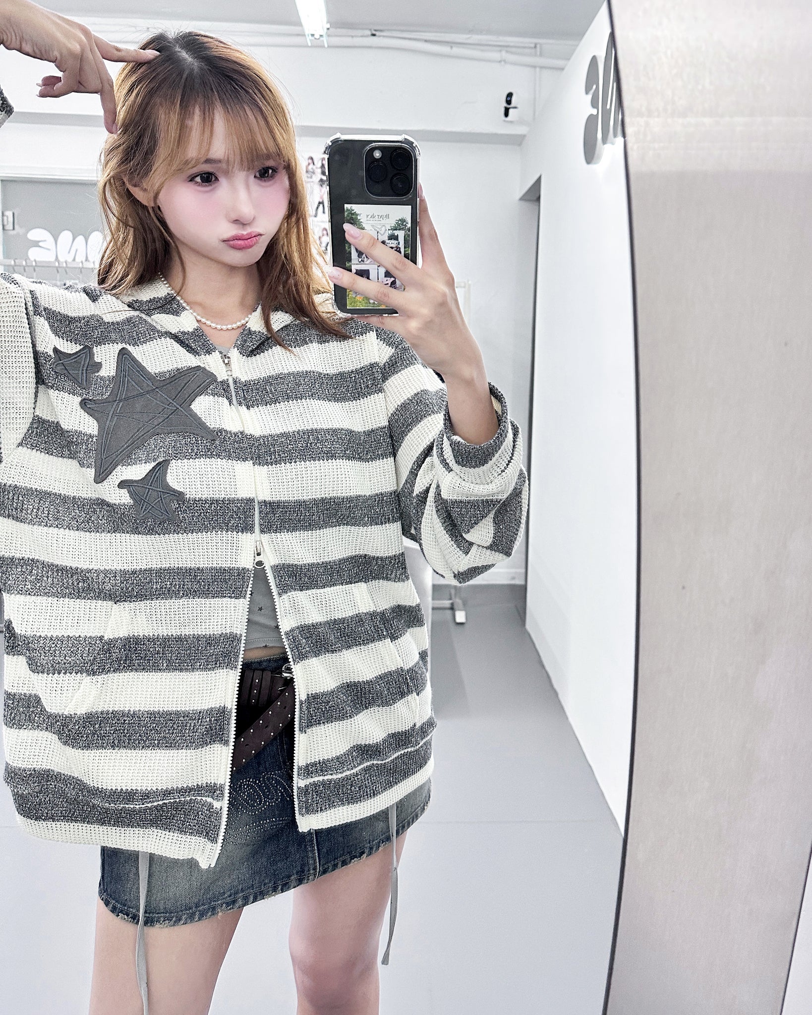 [UNISEX] 星星橫間半透帽款外套/ 2色