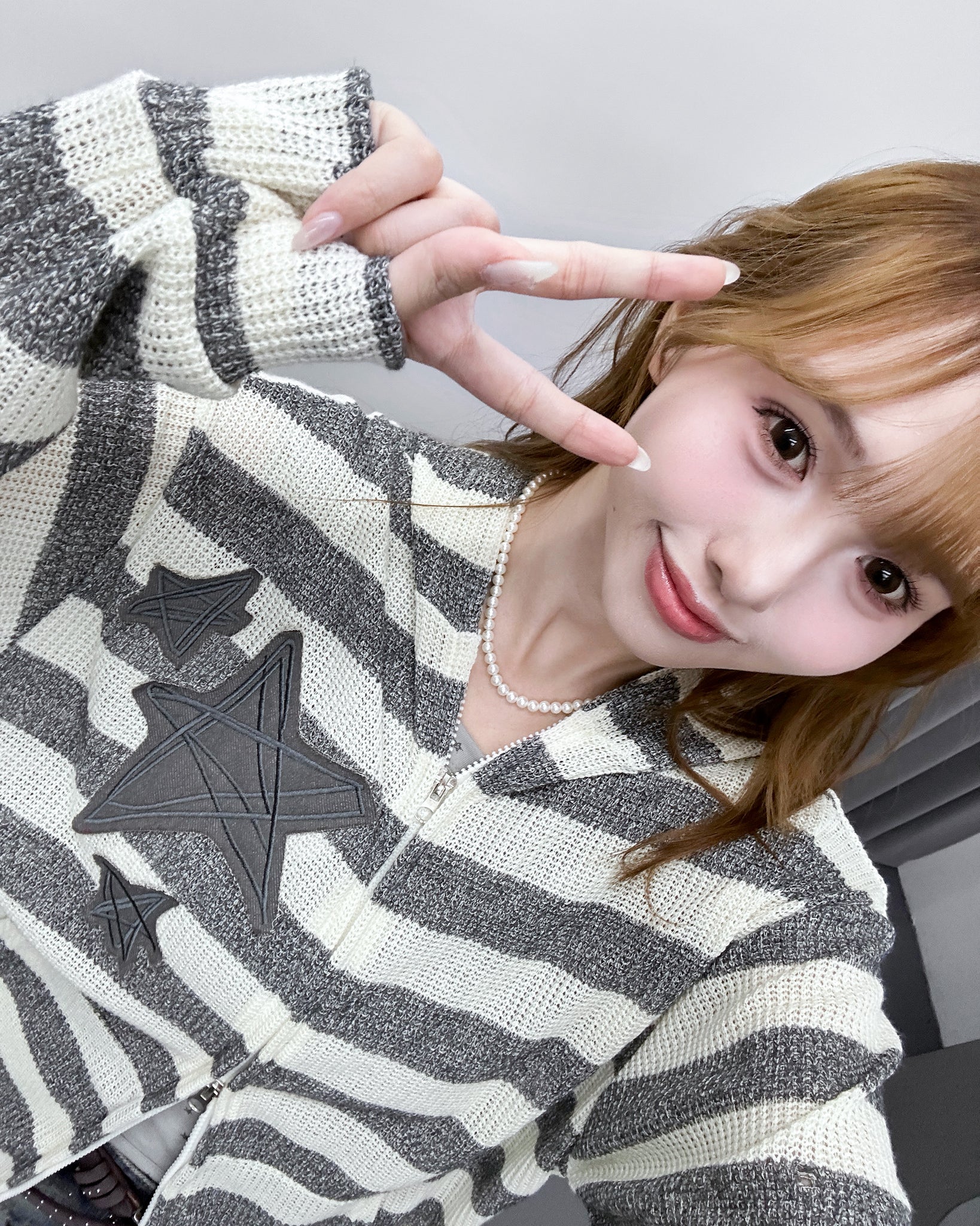 [UNISEX] 星星橫間半透帽款外套/ 2色