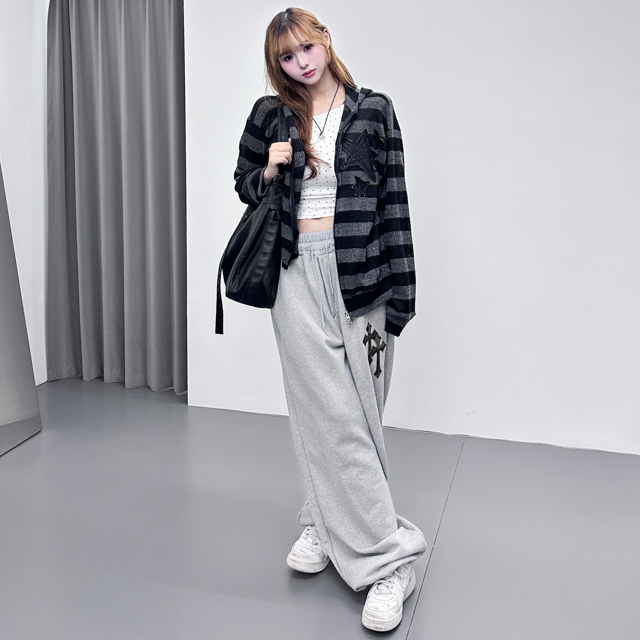 [UNISEX] 星星橫間半透帽款外套/ 2色