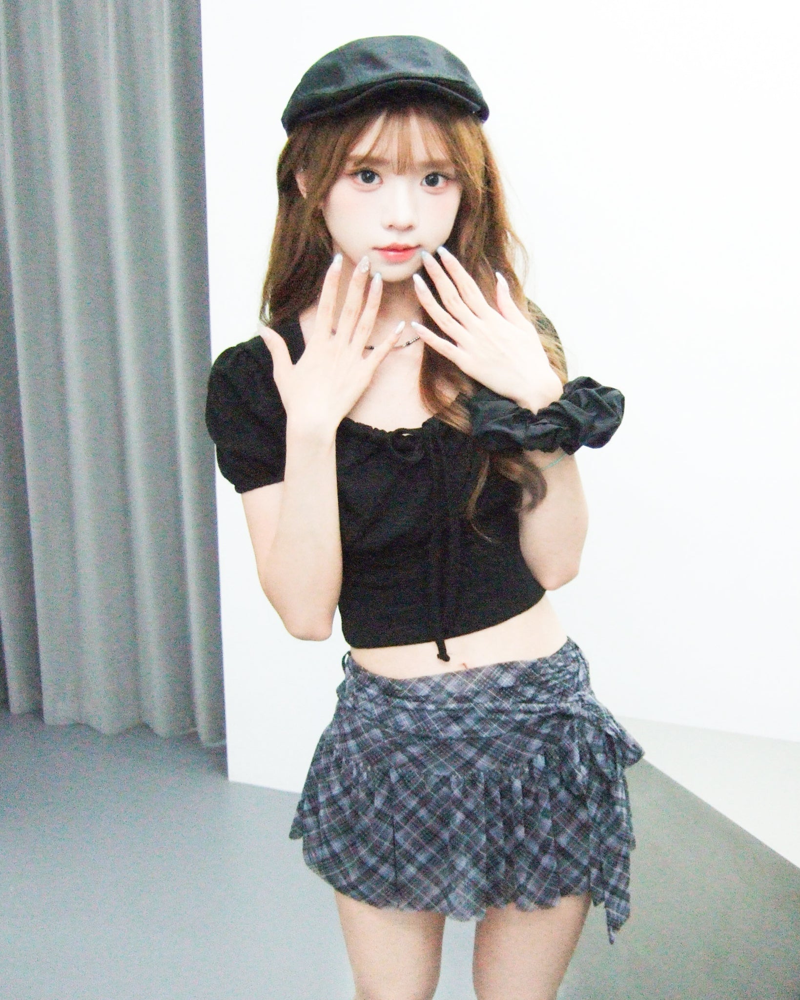 [冰感絲滑料] SLIM CHECKERED SKIRT PANTS WITH LACE BELT/ 1色