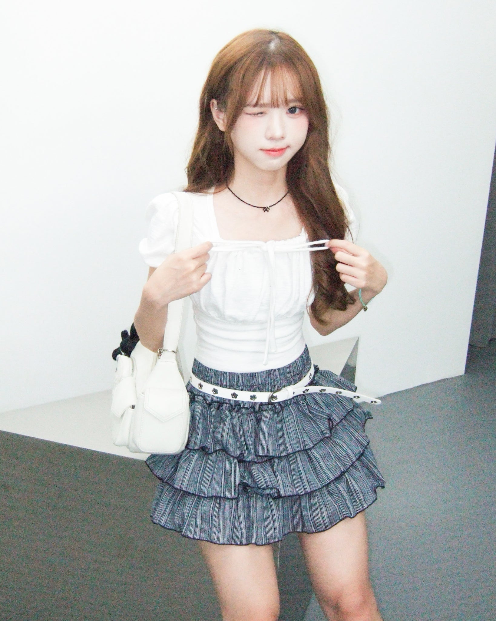 [BEST] 泡泡袖PLEATED RIBBON CROP TEE/ 2色