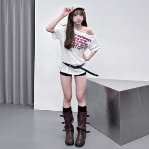 1988 UNBALANCED OFF SHOULDER  OVERFIT TEE/ 2色
