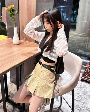 [BEST] PIGMENT PLEATED MINI SKIRT BELT SET/ 3色