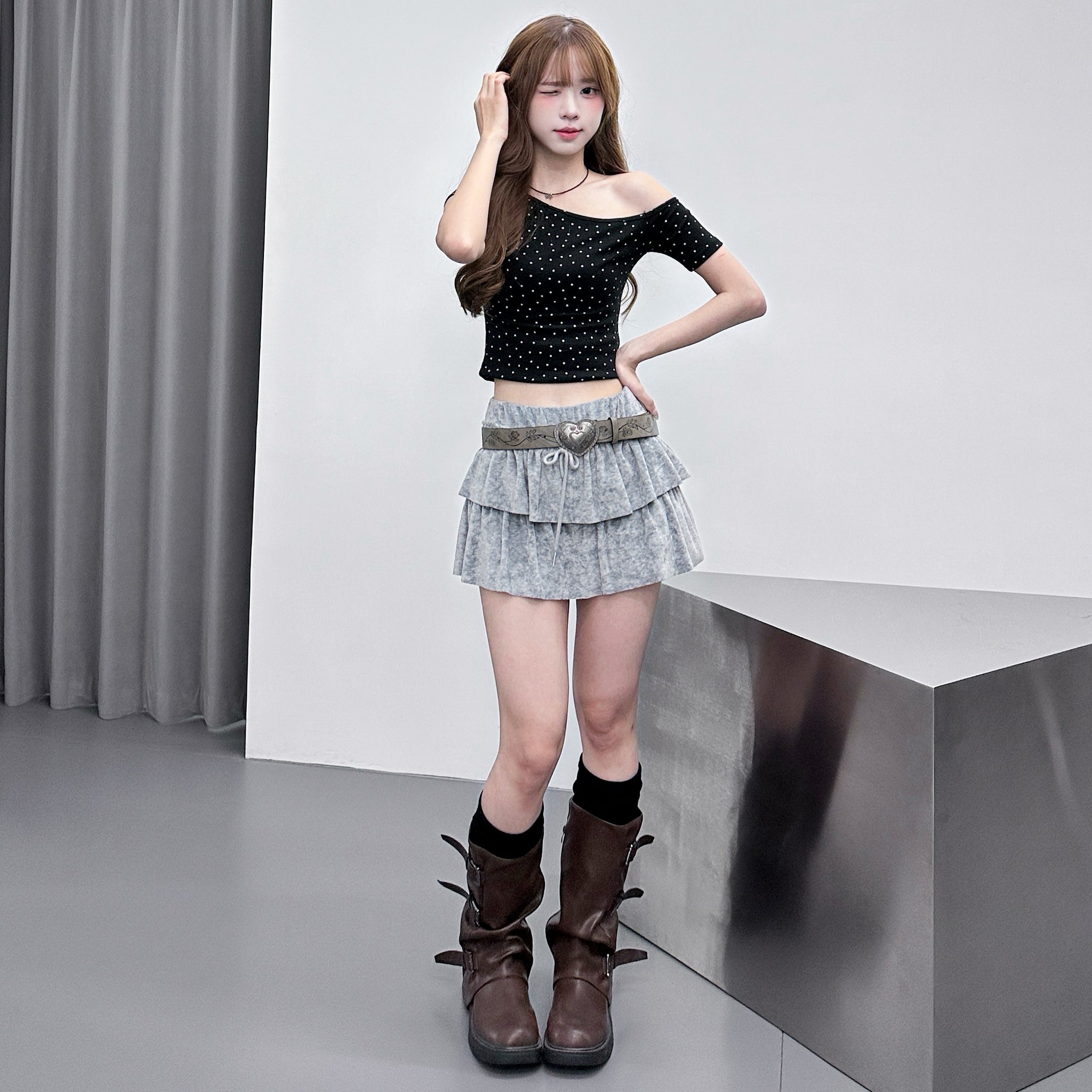 [韓妹必備] STARS UNBALANCED CROP TEE/ 3色