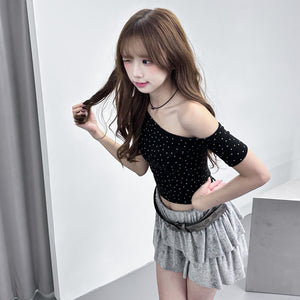 [韓妹必備] STARS UNBALANCED CROP TEE/ 3色