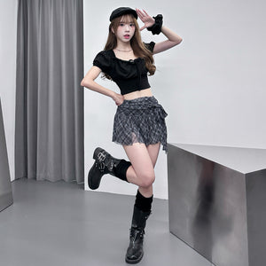 [BEST] 泡泡袖PLEATED RIBBON CROP TEE/ 2色