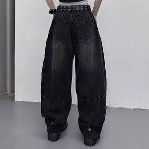 [UNISEX彎刀褲] BLACK WASHED SCIMITAR DENIM PANTS/ 1色