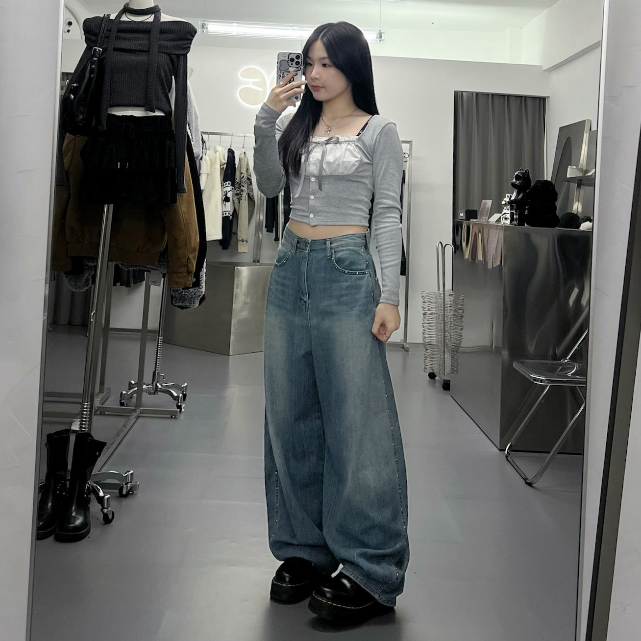 [SUMMER] 銀釘SLUB竹節棉輕盈薄款BALLOON DENIM PANTS/ 1色