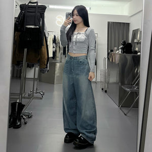 [SUMMER] 銀釘SLUB竹節棉輕盈薄款BALLOON DENIM PANTS/ 1色