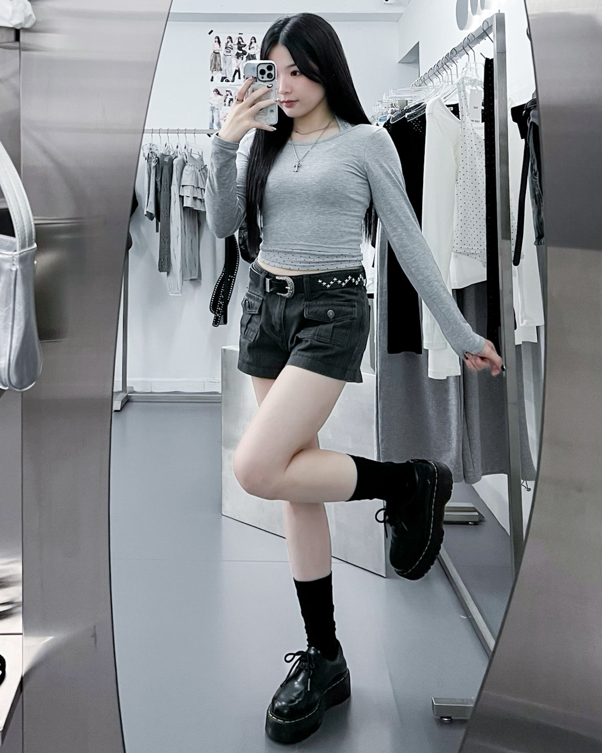 [SET] DOT DOT HALTER TOP LAYERED LONG SLEEVE SET/ 3色