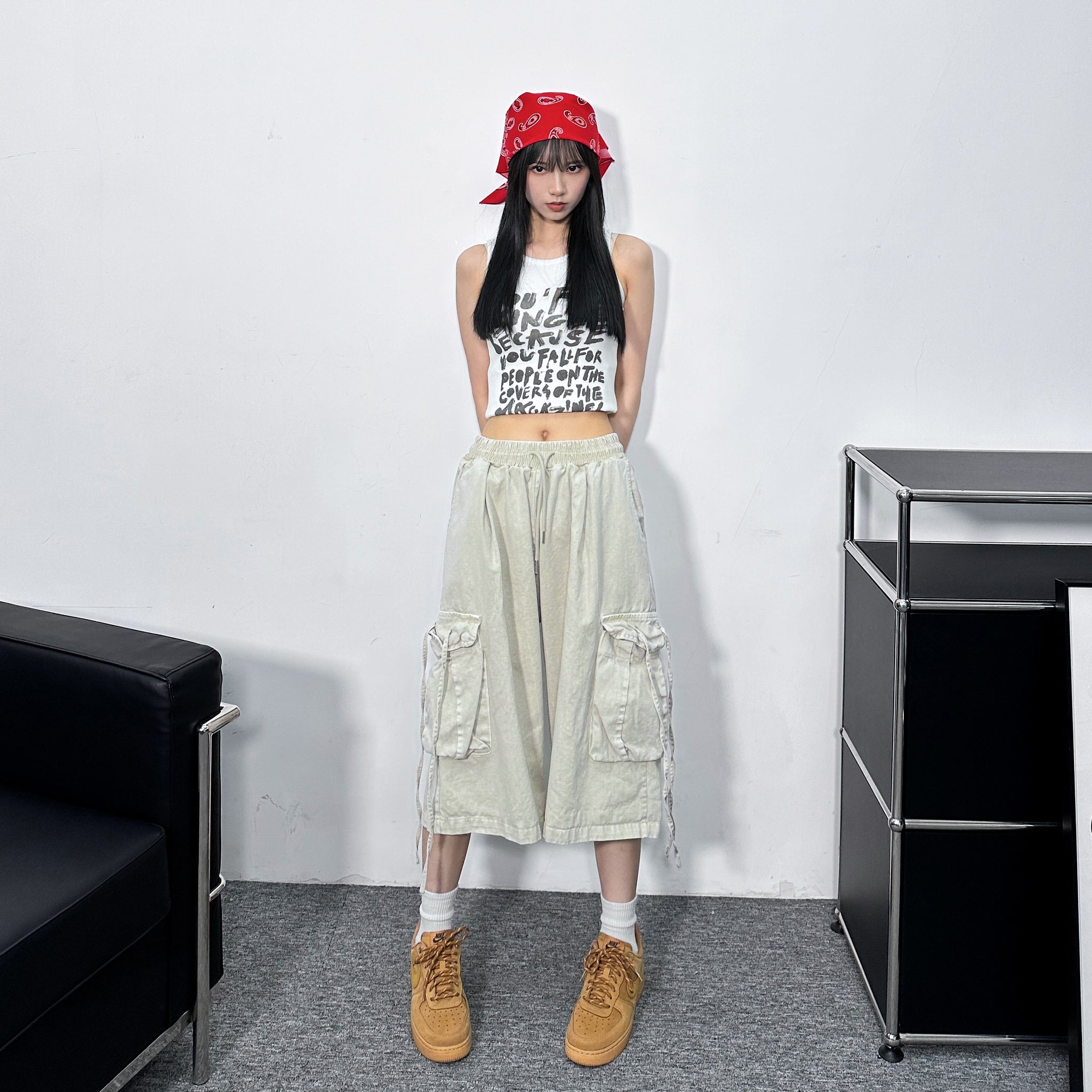 [UNISEX] 水洗BEST STRING CARGO BERMUDA PANTS/ 2色