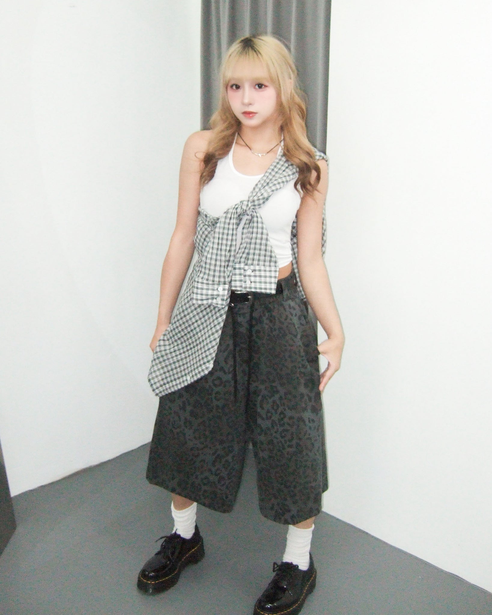 [UNISEX] 有皮帶位! LEOPARD BERMUDA PANTS/ 2色