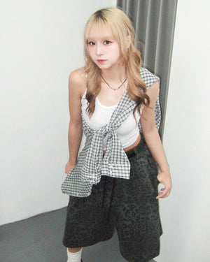 [UNISEX] 有皮帶位! LEOPARD BERMUDA PANTS/ 2色