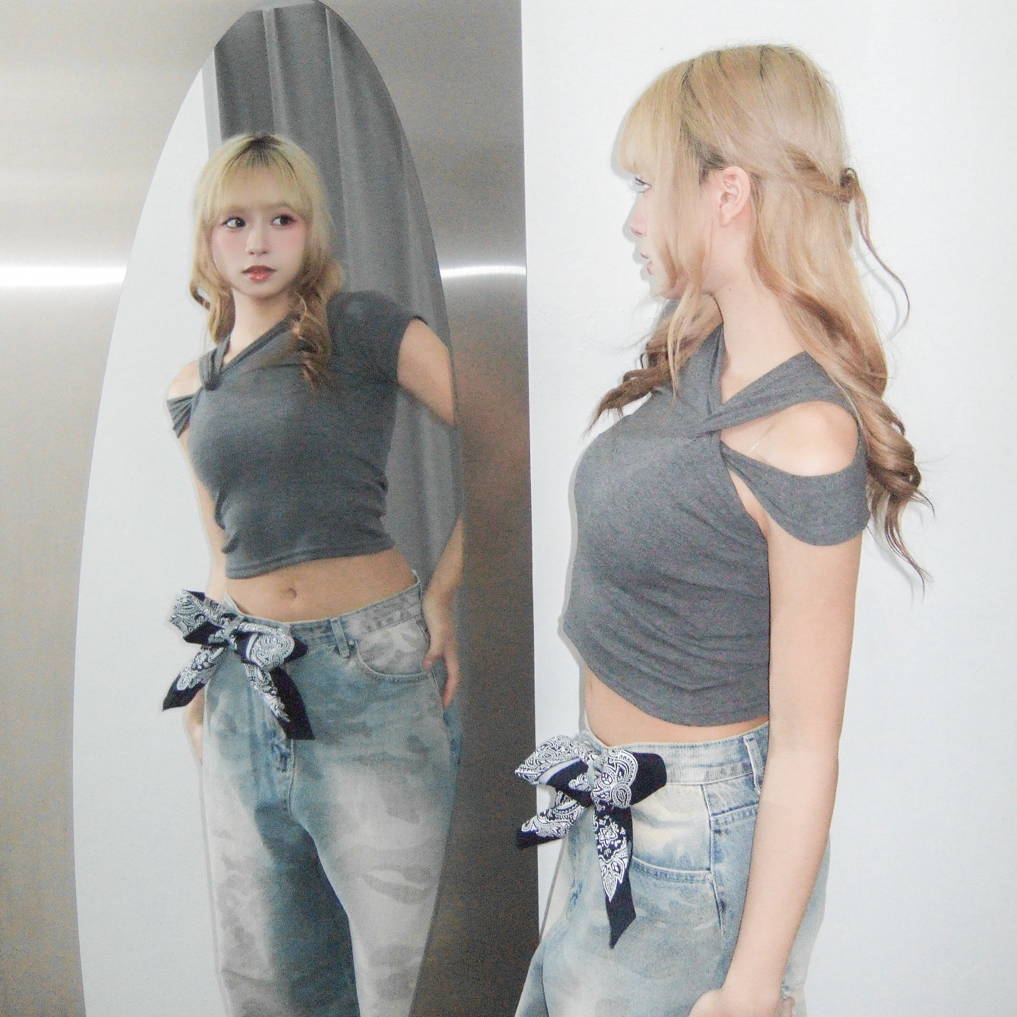 [2WAY] UNTIE THE KNOT CROP TEE/ 2色
