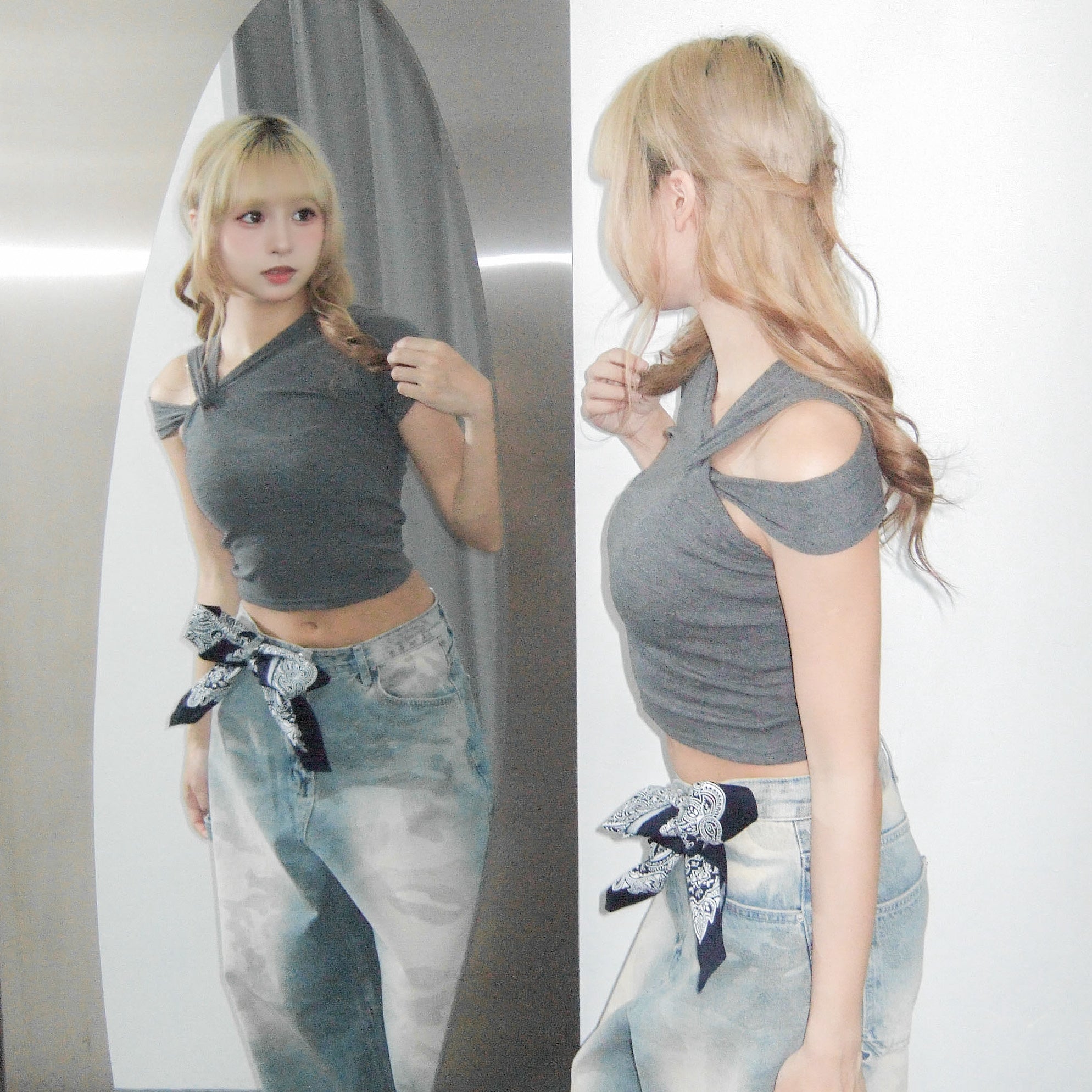 [2WAY] UNTIE THE KNOT CROP TEE/ 2色