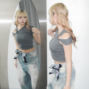 [2WAY] UNTIE THE KNOT CROP TEE/ 2色