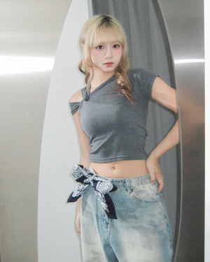 [2WAY] UNTIE THE KNOT CROP TEE/ 2色