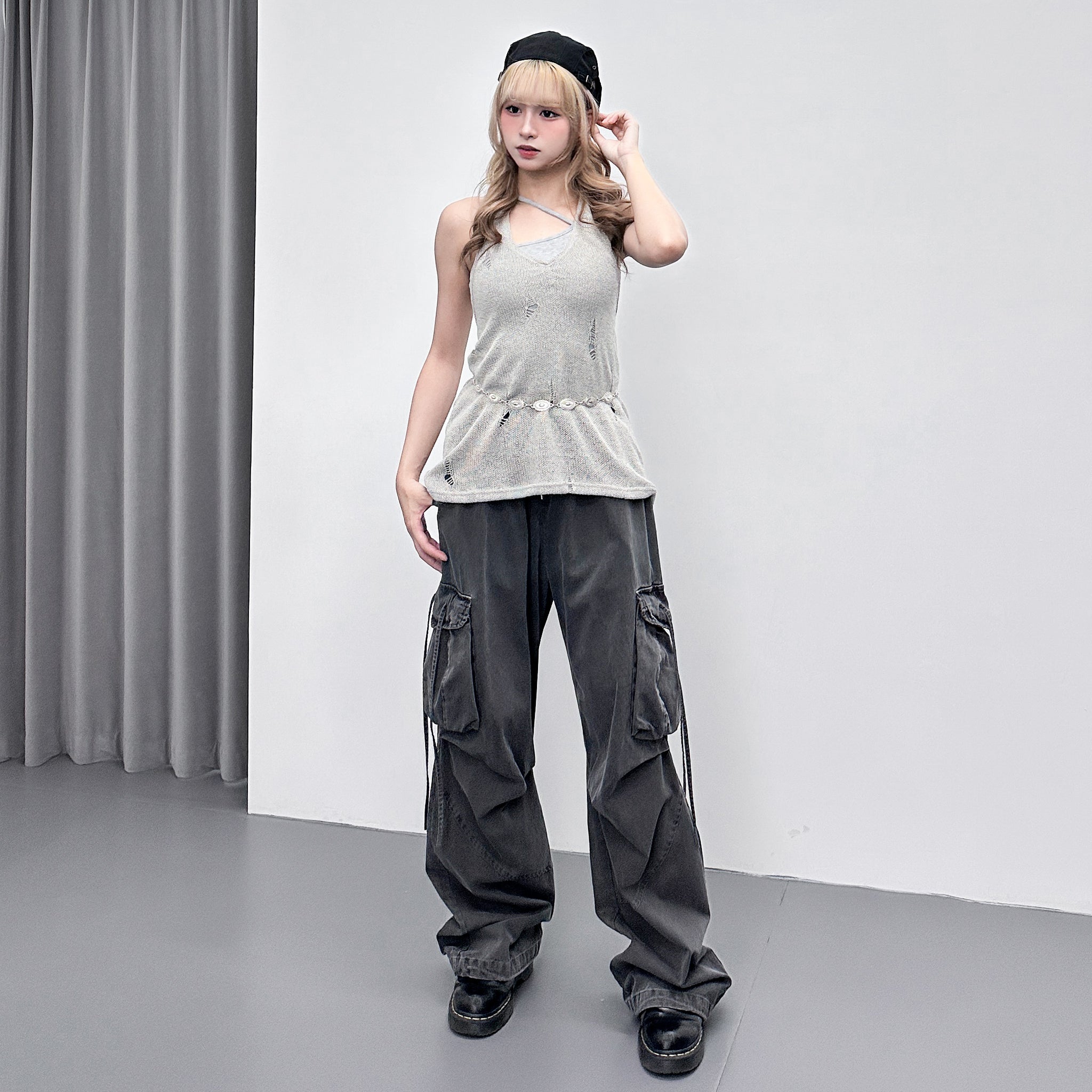 DAMAGE HALTER NECK SLEEVELESS KNIT/ 2色