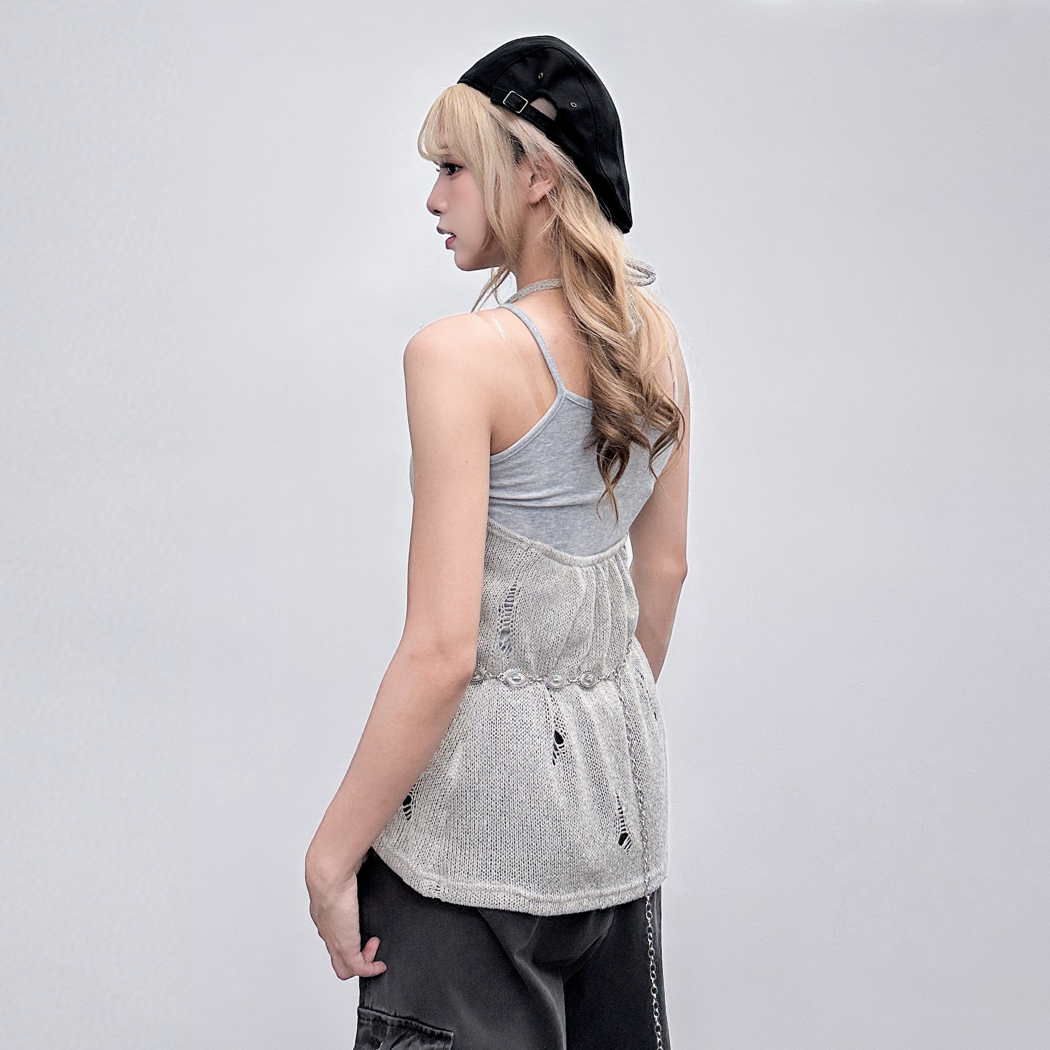DAMAGE HALTER NECK SLEEVELESS KNIT/ 2色