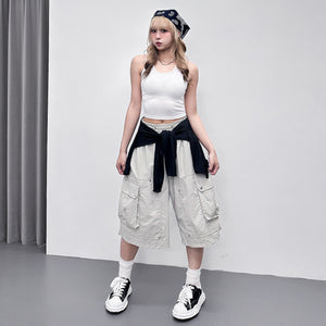 [UNISEX] RIVET CARGO BERMUDA NYLON PANTS/ 1色