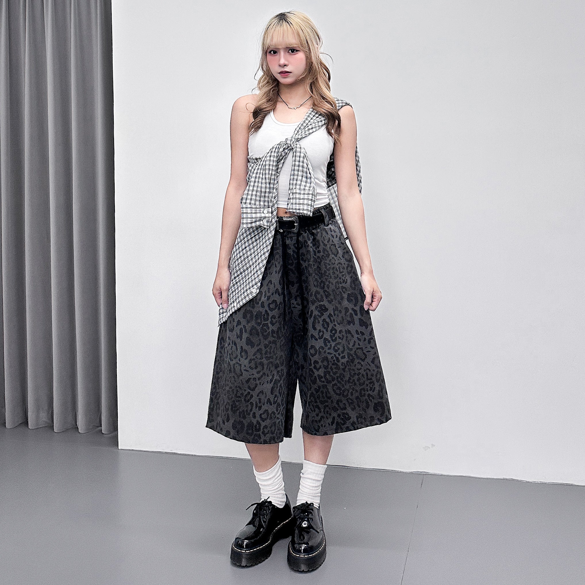 [UNISEX] 有皮帶位! LEOPARD BERMUDA PANTS/ 2色