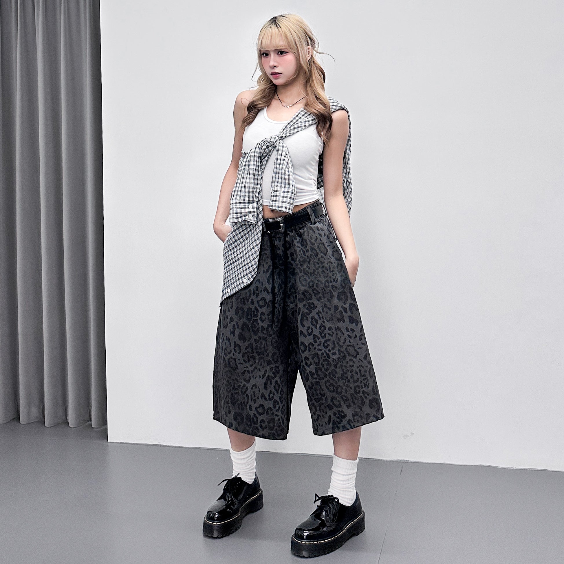 [UNISEX] 有皮帶位! LEOPARD BERMUDA PANTS/ 2色