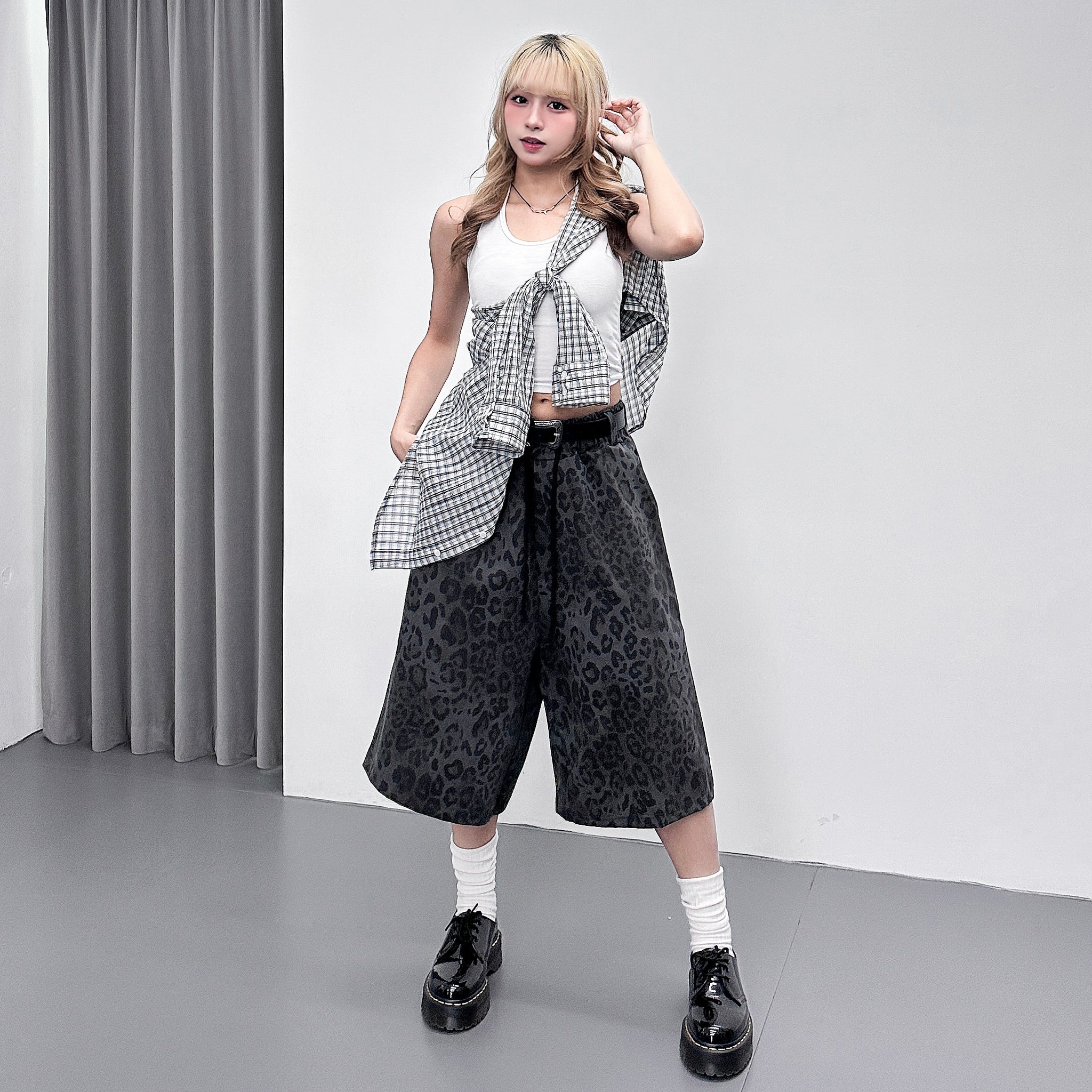 [UNISEX] 有皮帶位! LEOPARD BERMUDA PANTS/ 2色