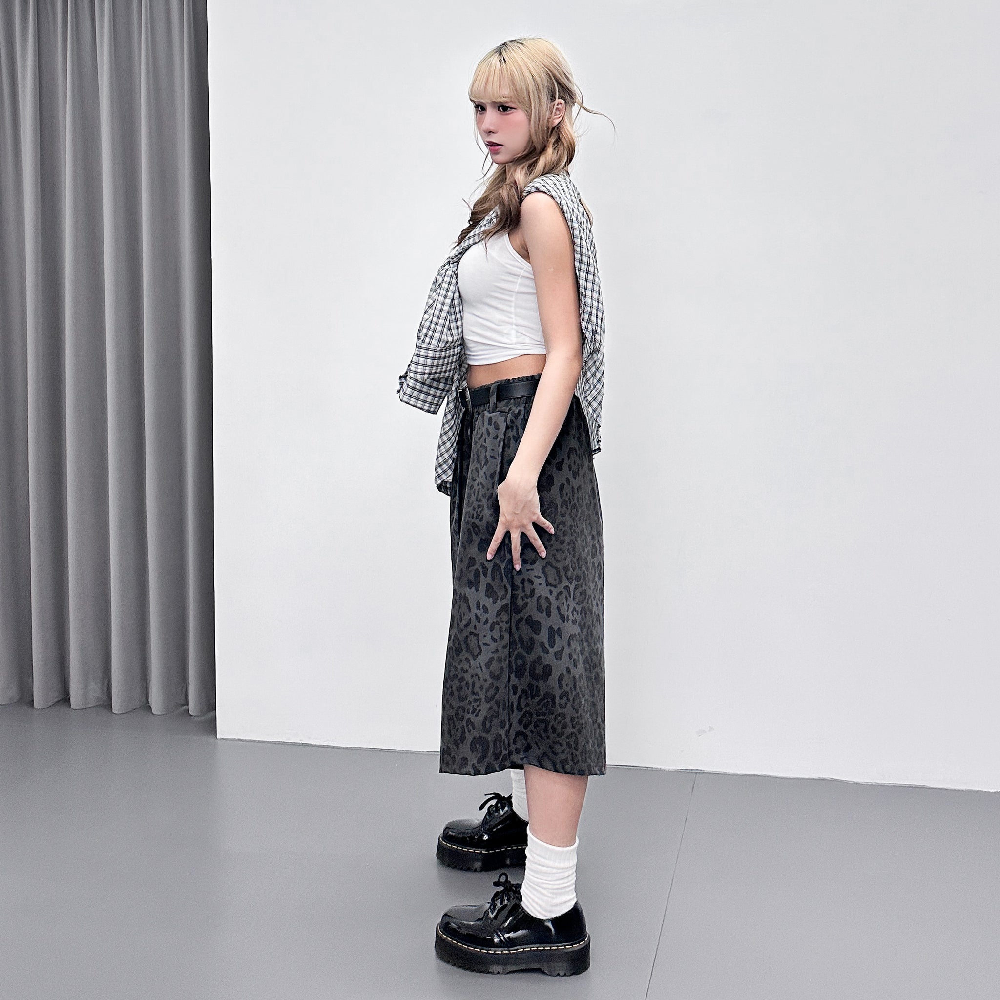 [UNISEX] 有皮帶位! LEOPARD BERMUDA PANTS/ 2色