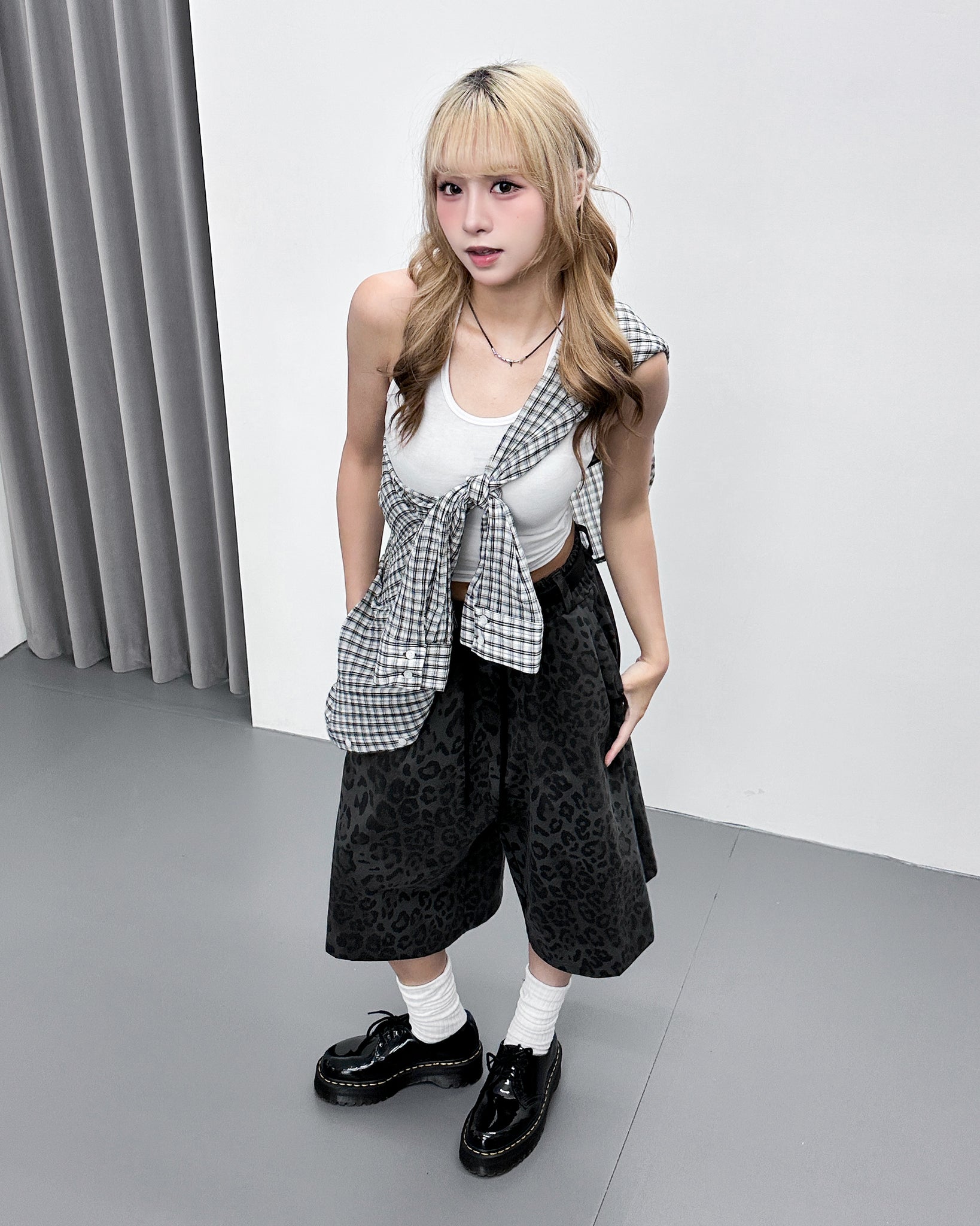 [UNISEX] 有皮帶位! LEOPARD BERMUDA PANTS/ 2色