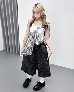 [UNISEX] 有皮帶位! LEOPARD BERMUDA PANTS/ 2色