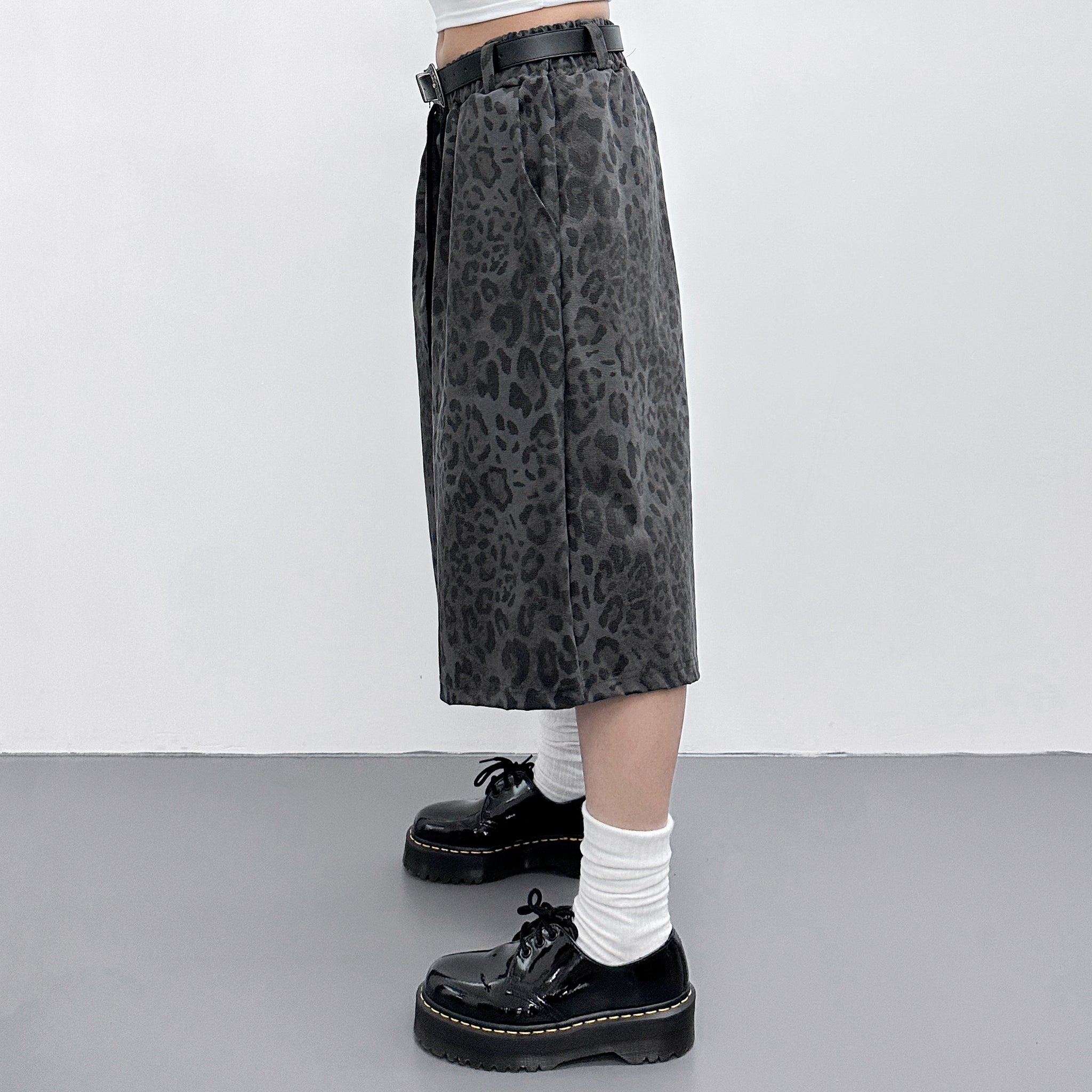 [UNISEX] 有皮帶位! LEOPARD BERMUDA PANTS/ 2色
