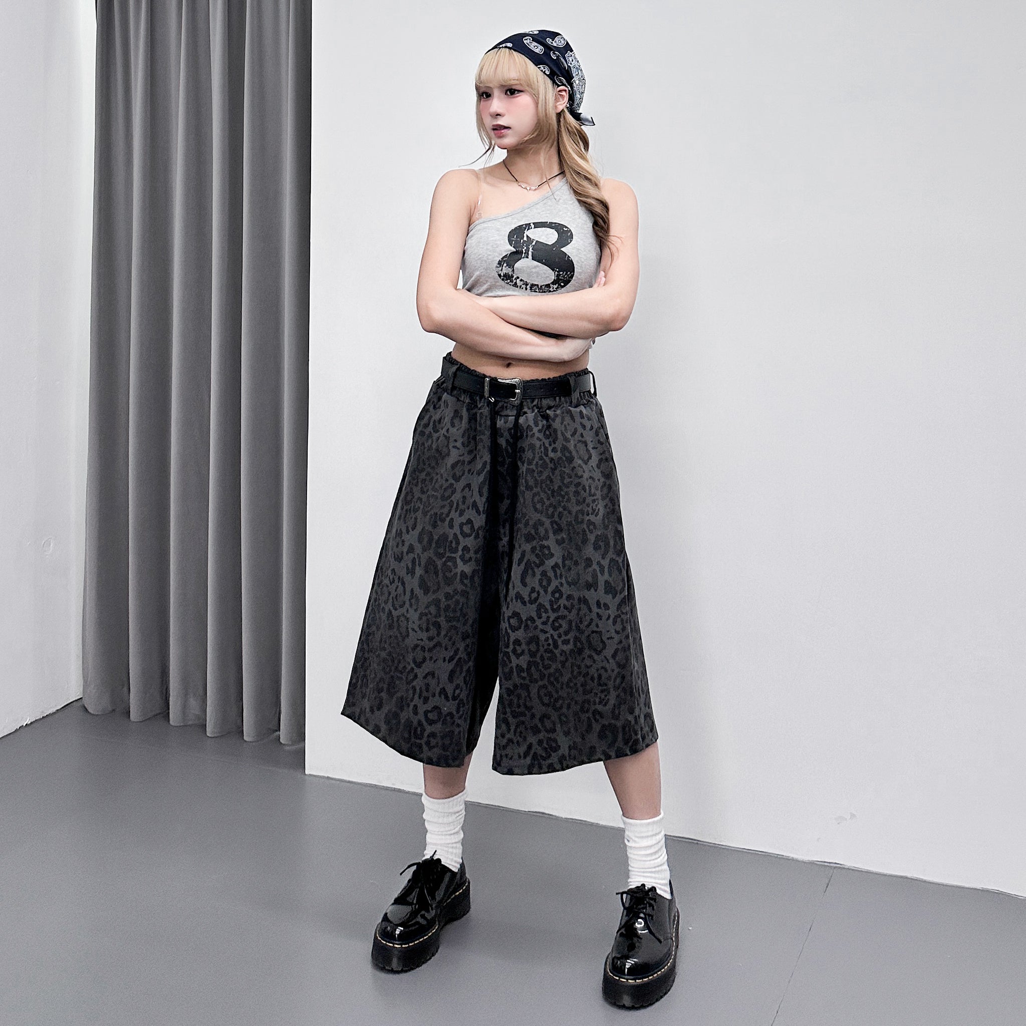 [UNISEX] 有皮帶位! LEOPARD BERMUDA PANTS/ 2色