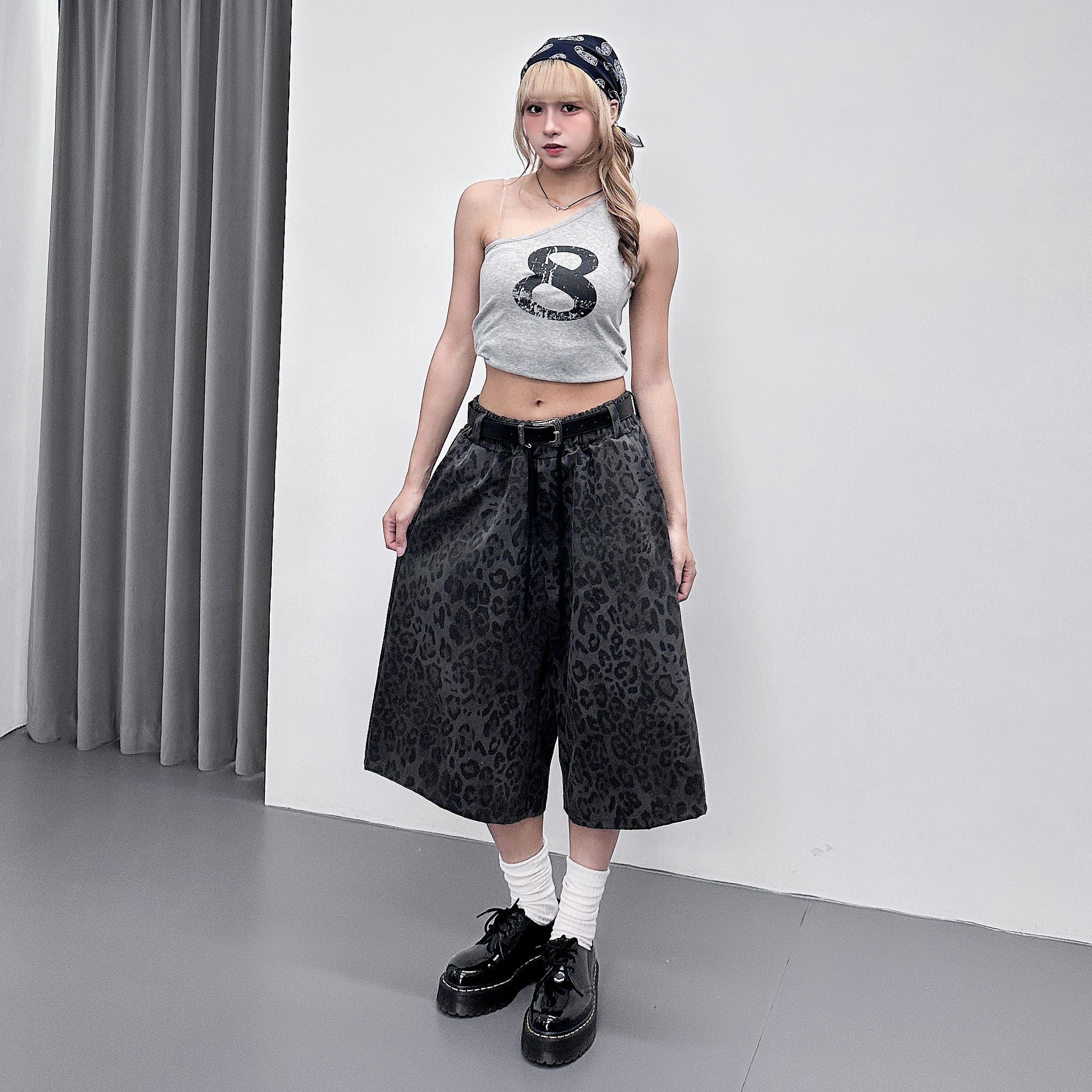 [UNISEX] 有皮帶位! LEOPARD BERMUDA PANTS/ 2色
