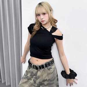[2WAY] UNTIE THE KNOT CROP TEE/ 2色