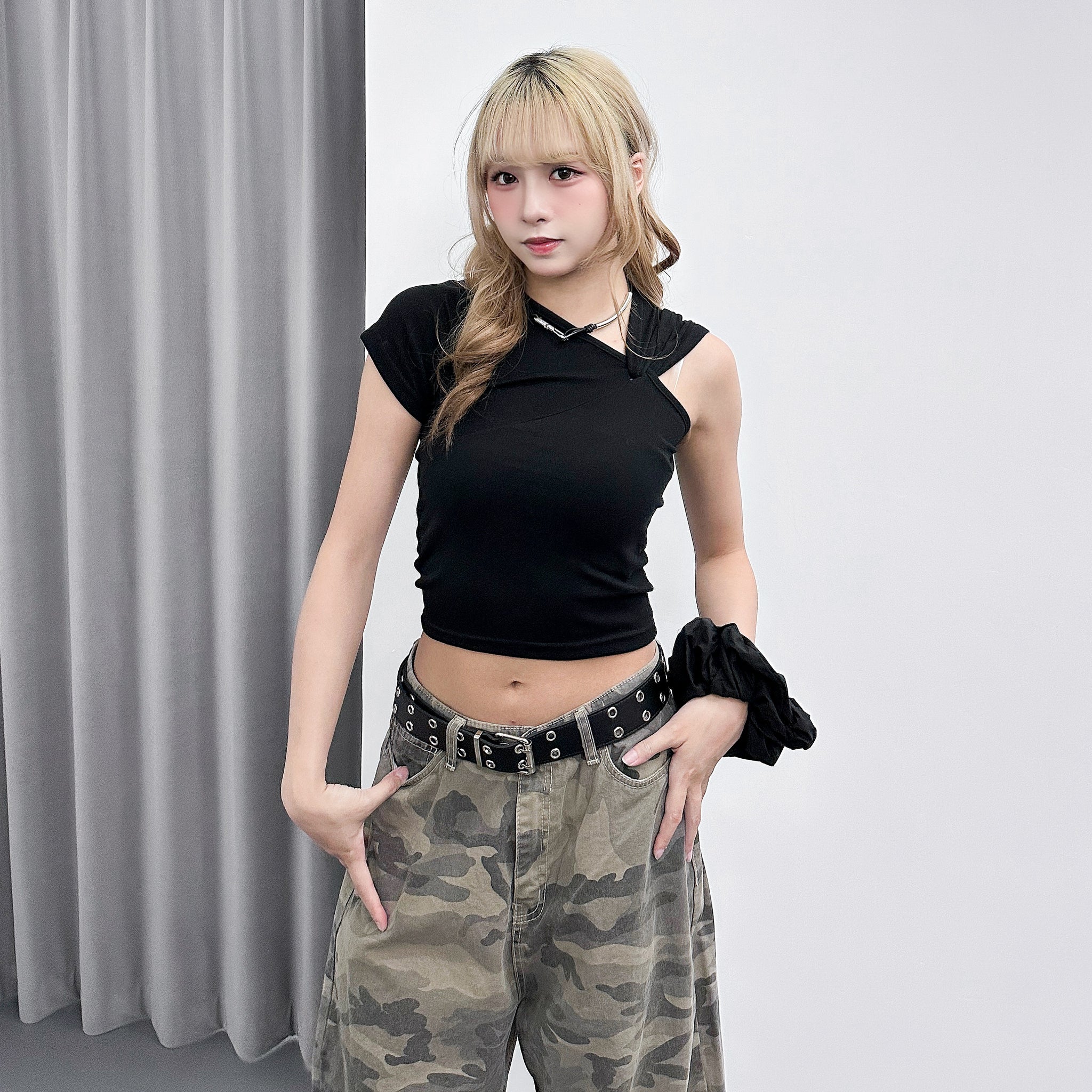 [2WAY] UNTIE THE KNOT CROP TEE/ 2色