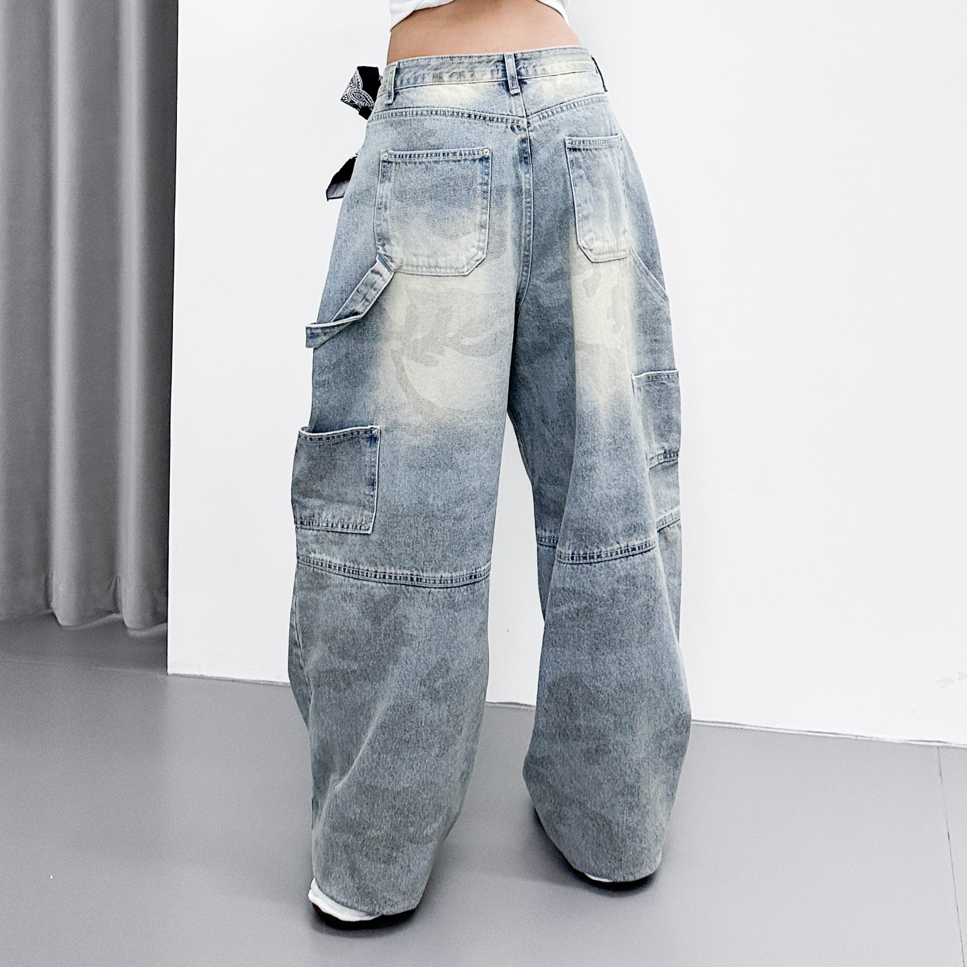 GREY BLUE CAMOUFLAGE BALLOON DENIM PANTS/ 1色