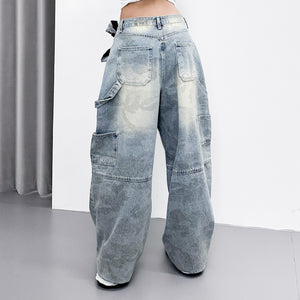 GREY BLUE CAMOUFLAGE BALLOON DENIM PANTS/ 1色