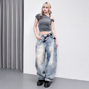GREY BLUE CAMOUFLAGE BALLOON DENIM PANTS/ 1色