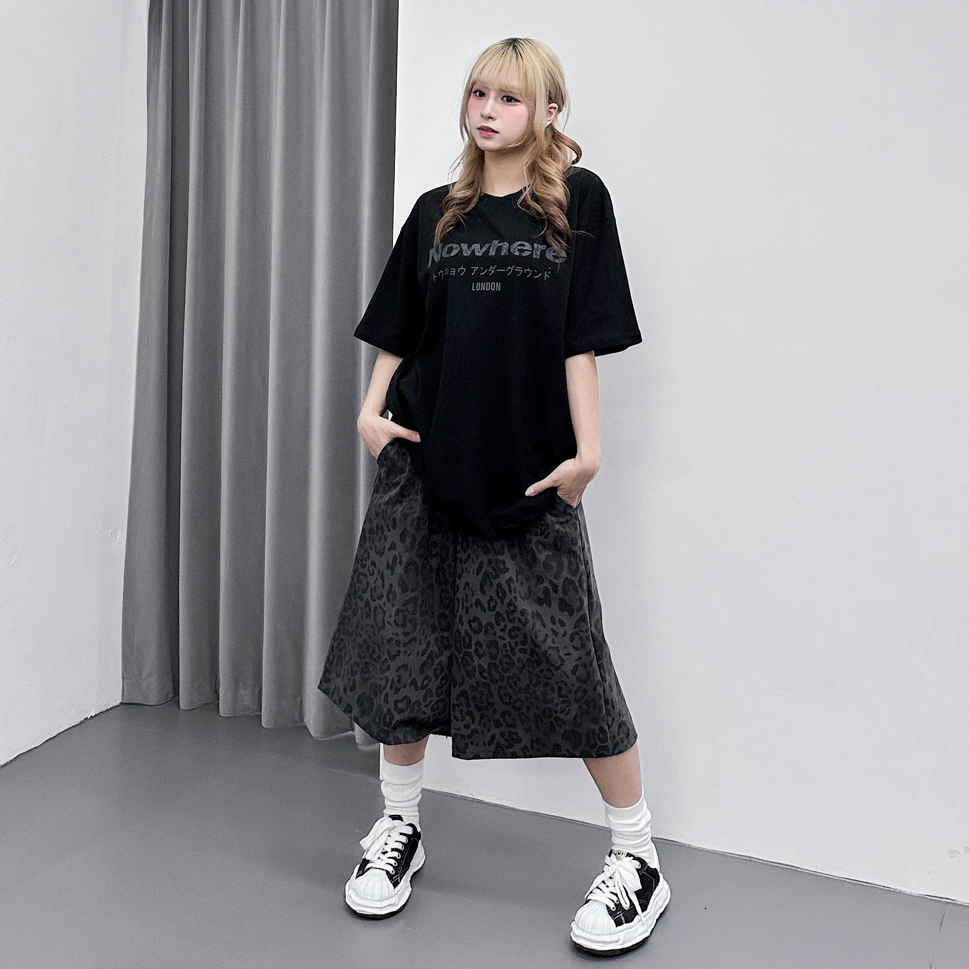 [UNISEX] 有皮帶位! LEOPARD BERMUDA PANTS/ 2色